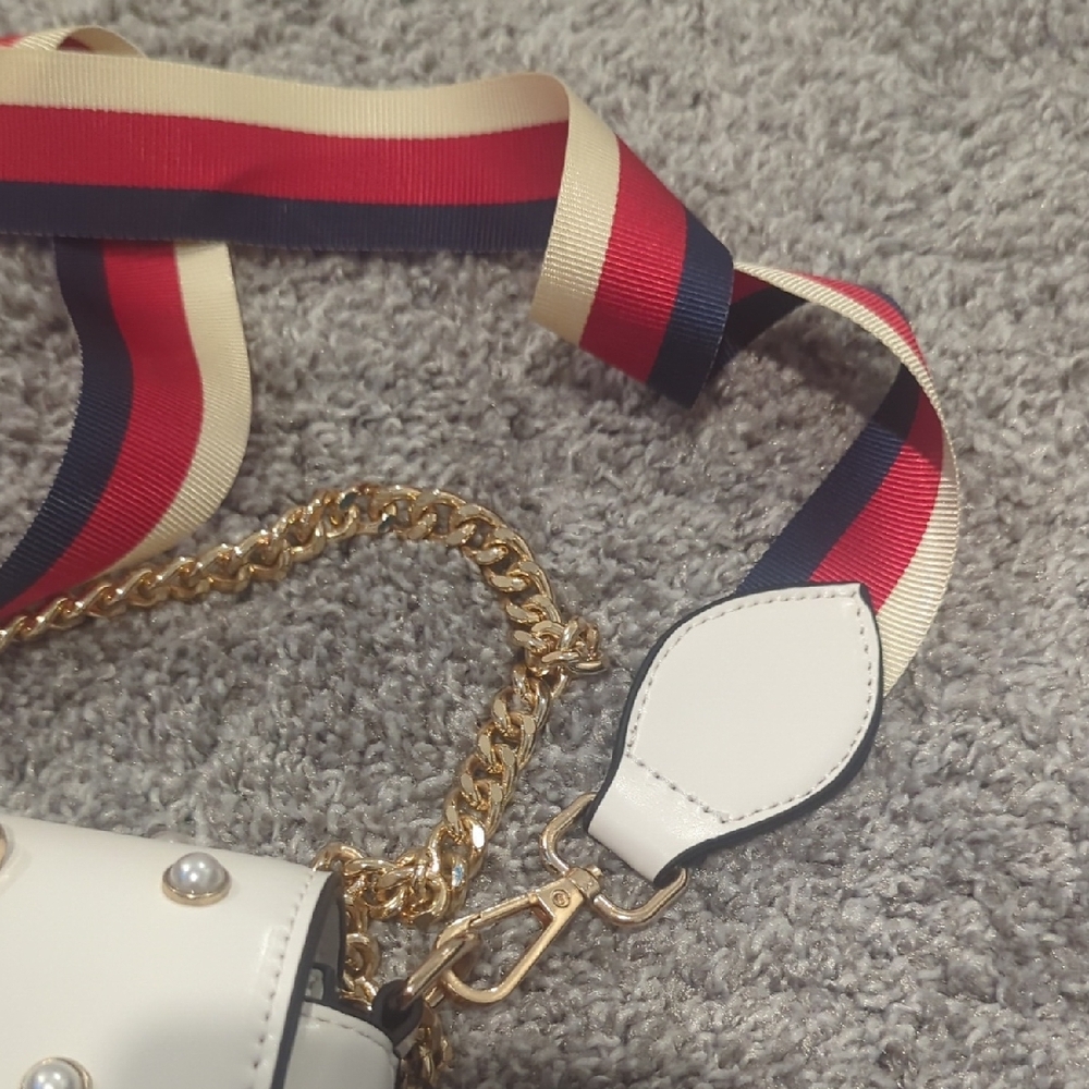 Elegant White Studded Bag with Gold Chain - Picture 16 of 16